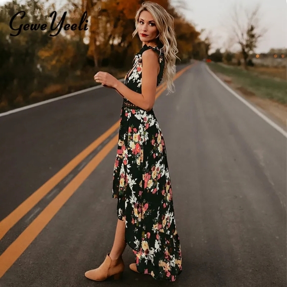 Women's summer Floral lace Maxi Dress Deep v- neck size M - Picture 4 of 13